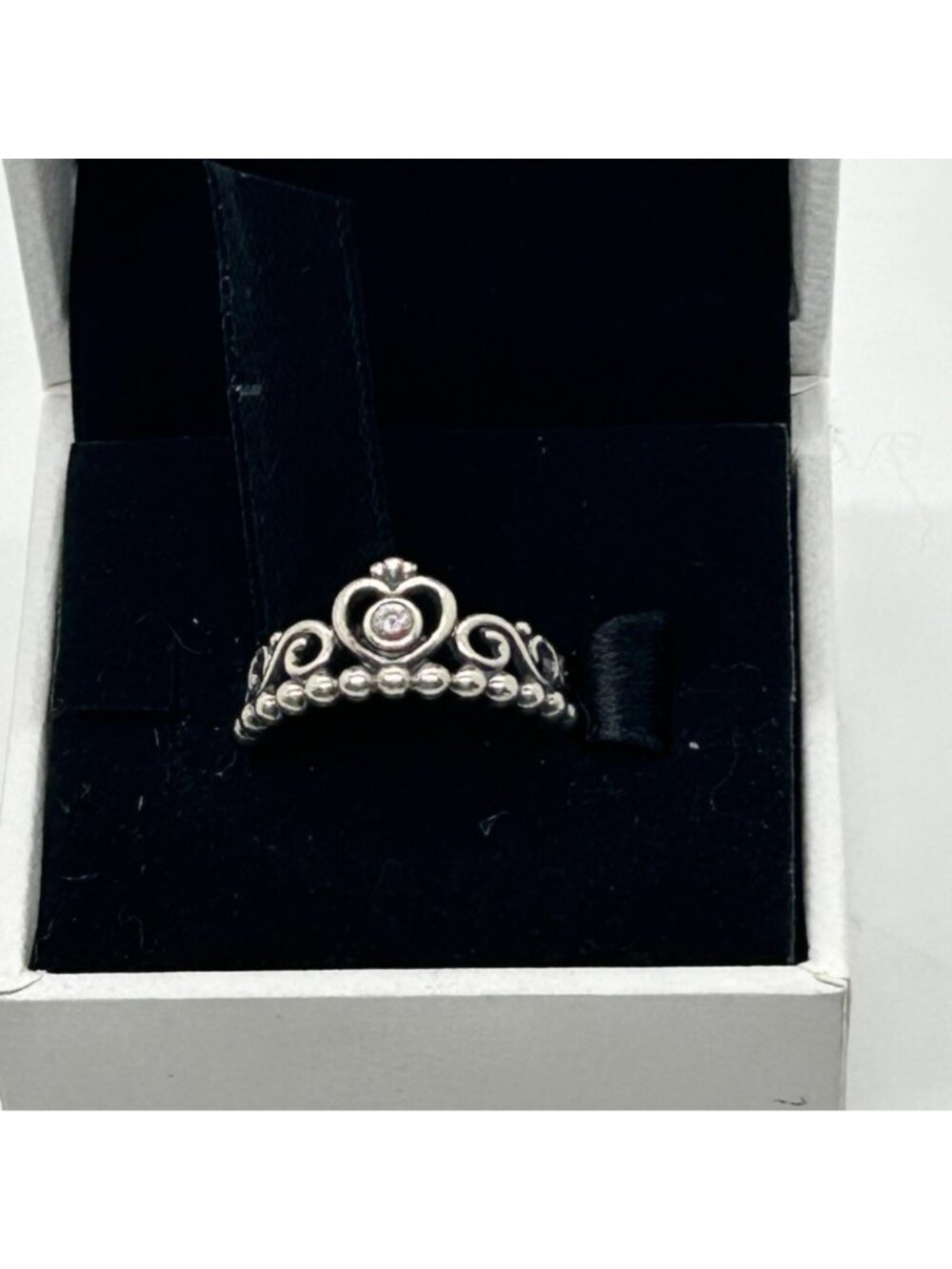 Pandora Sterling Silver My Princess Tiara Crown Heart Ring With Clear CZ Size 6 - Picture 11 of 14